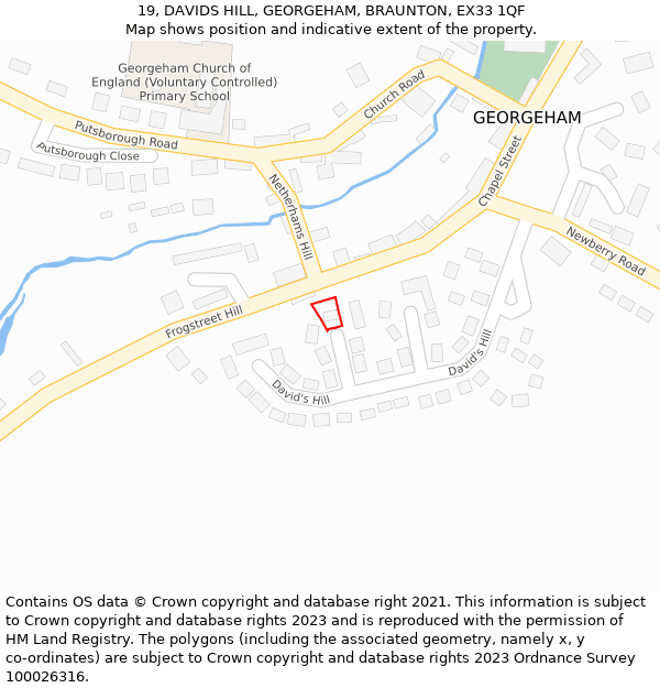 19, DAVIDS HILL, GEORGEHAM, BRAUNTON, EX33 1QF: Location map and indicative extent of plot