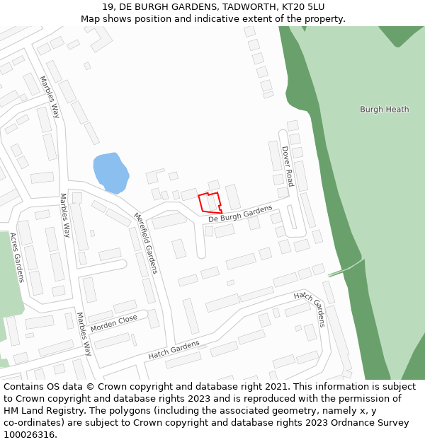 19, DE BURGH GARDENS, TADWORTH, KT20 5LU: Location map and indicative extent of plot