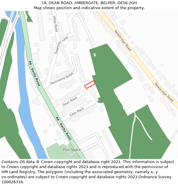 19, DEAN ROAD, AMBERGATE, BELPER, DE56 2GH: Location map and indicative extent of plot