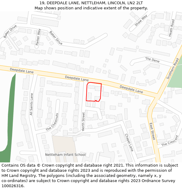 19, DEEPDALE LANE, NETTLEHAM, LINCOLN, LN2 2LT: Location map and indicative extent of plot