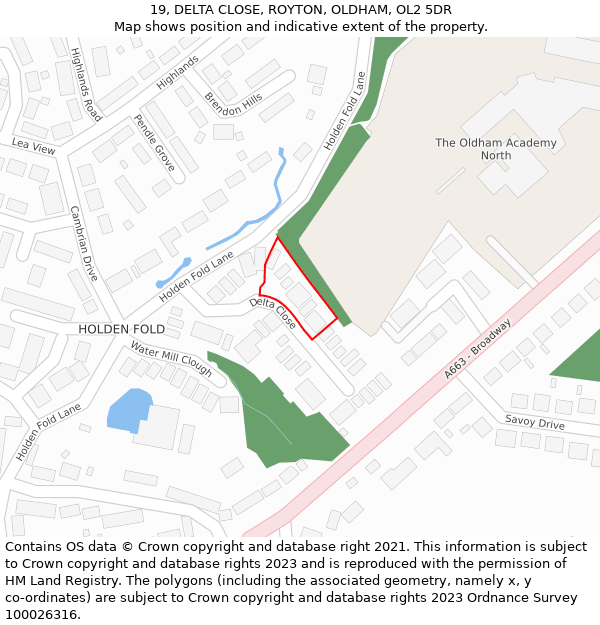 19, DELTA CLOSE, ROYTON, OLDHAM, OL2 5DR: Location map and indicative extent of plot