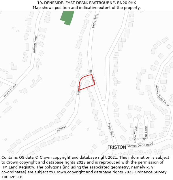 19, DENESIDE, EAST DEAN, EASTBOURNE, BN20 0HX: Location map and indicative extent of plot