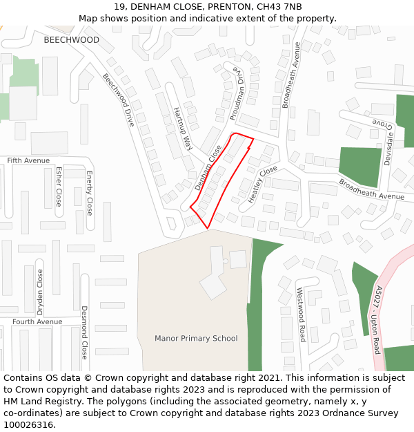 19, DENHAM CLOSE, PRENTON, CH43 7NB: Location map and indicative extent of plot