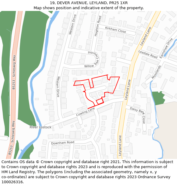 19, DEVER AVENUE, LEYLAND, PR25 1XR: Location map and indicative extent of plot