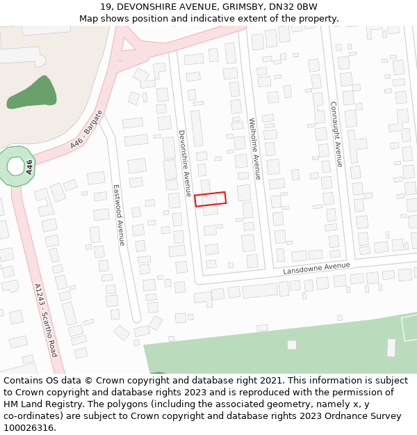 19, DEVONSHIRE AVENUE, GRIMSBY, DN32 0BW: Location map and indicative extent of plot