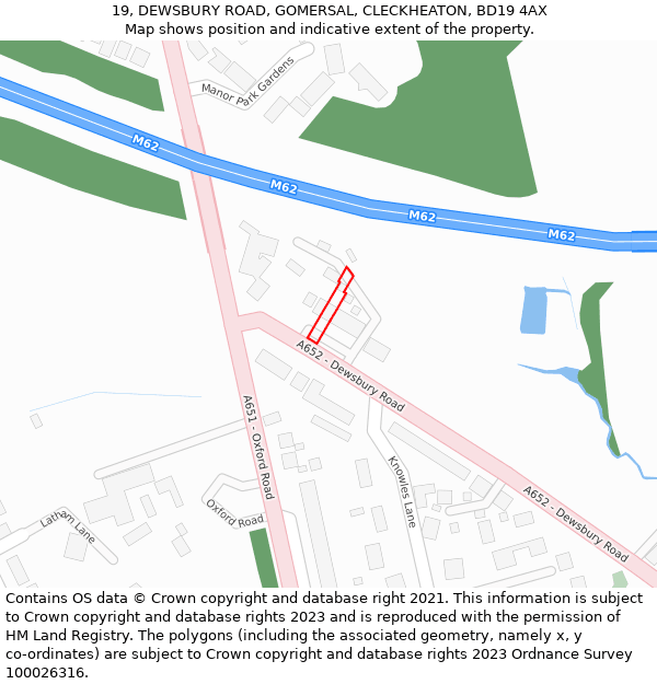 19, DEWSBURY ROAD, GOMERSAL, CLECKHEATON, BD19 4AX: Location map and indicative extent of plot