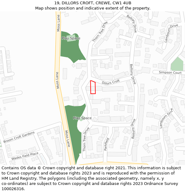 19, DILLORS CROFT, CREWE, CW1 4UB: Location map and indicative extent of plot