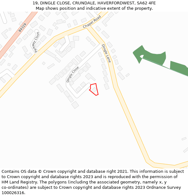 19, DINGLE CLOSE, CRUNDALE, HAVERFORDWEST, SA62 4FE: Location map and indicative extent of plot