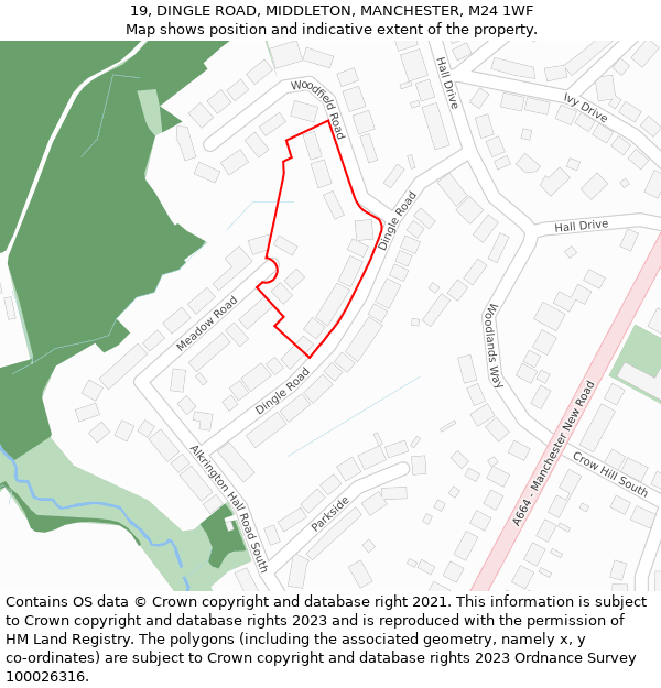 19, DINGLE ROAD, MIDDLETON, MANCHESTER, M24 1WF: Location map and indicative extent of plot