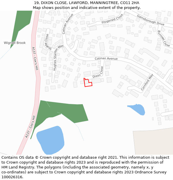 19, DIXON CLOSE, LAWFORD, MANNINGTREE, CO11 2HA: Location map and indicative extent of plot