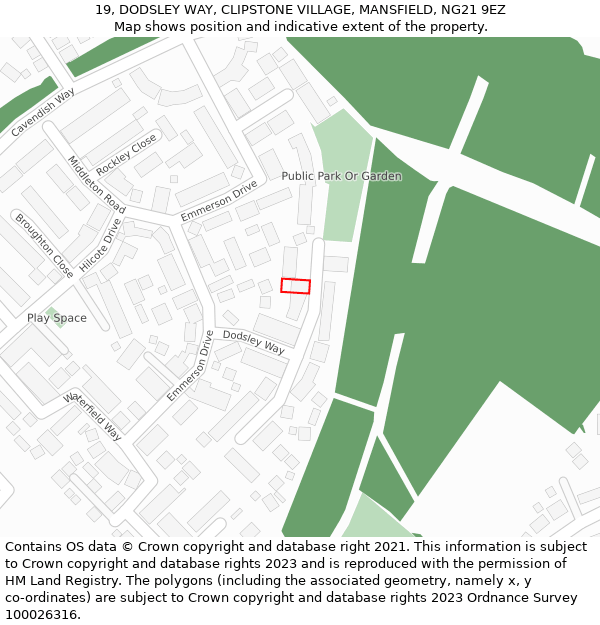 19, DODSLEY WAY, CLIPSTONE VILLAGE, MANSFIELD, NG21 9EZ: Location map and indicative extent of plot
