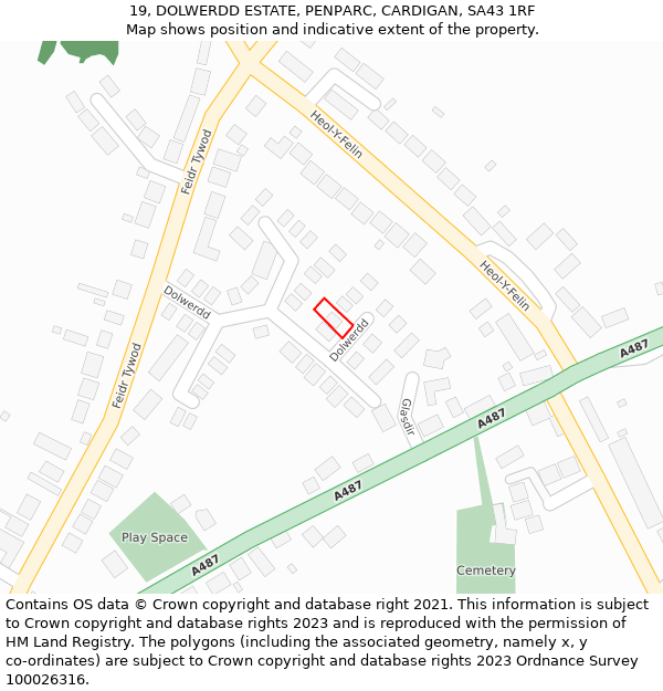 19, DOLWERDD ESTATE, PENPARC, CARDIGAN, SA43 1RF: Location map and indicative extent of plot