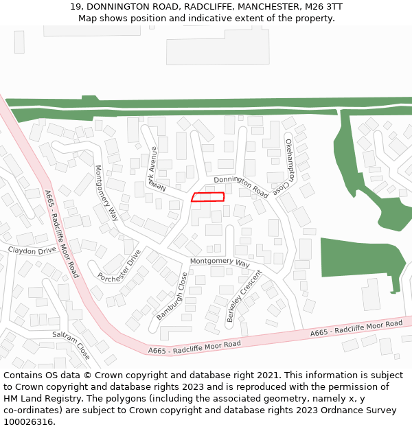 19, DONNINGTON ROAD, RADCLIFFE, MANCHESTER, M26 3TT: Location map and indicative extent of plot