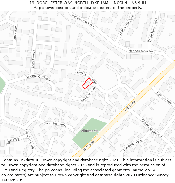 19, DORCHESTER WAY, NORTH HYKEHAM, LINCOLN, LN6 9HH: Location map and indicative extent of plot