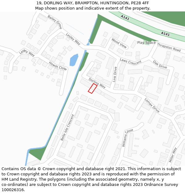 19, DORLING WAY, BRAMPTON, HUNTINGDON, PE28 4FF: Location map and indicative extent of plot