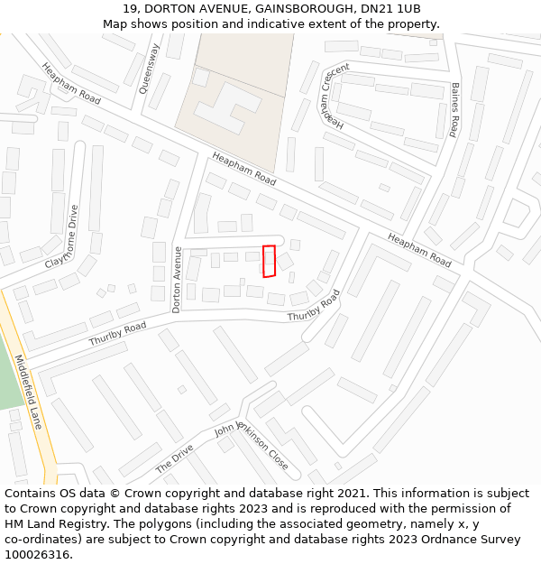 19, DORTON AVENUE, GAINSBOROUGH, DN21 1UB: Location map and indicative extent of plot