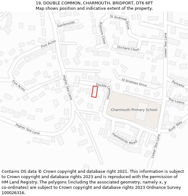 19, DOUBLE COMMON, CHARMOUTH, BRIDPORT, DT6 6PT: Location map and indicative extent of plot