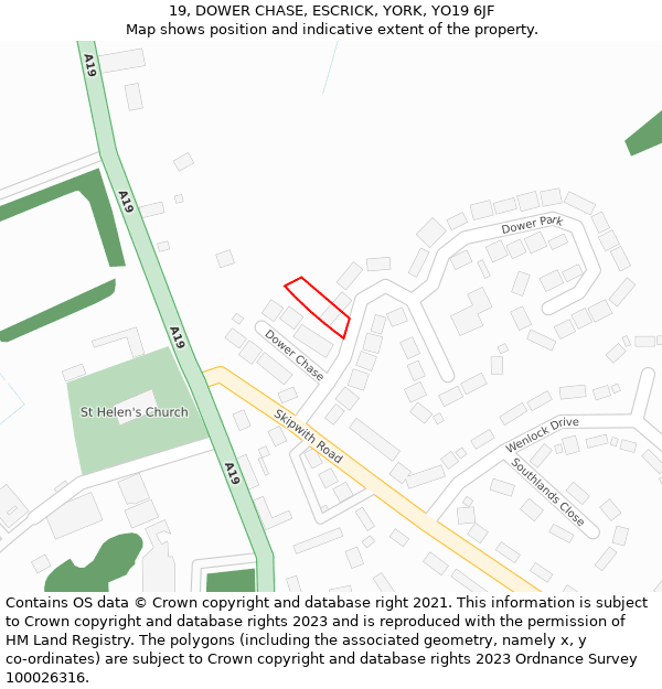 19, DOWER CHASE, ESCRICK, YORK, YO19 6JF: Location map and indicative extent of plot