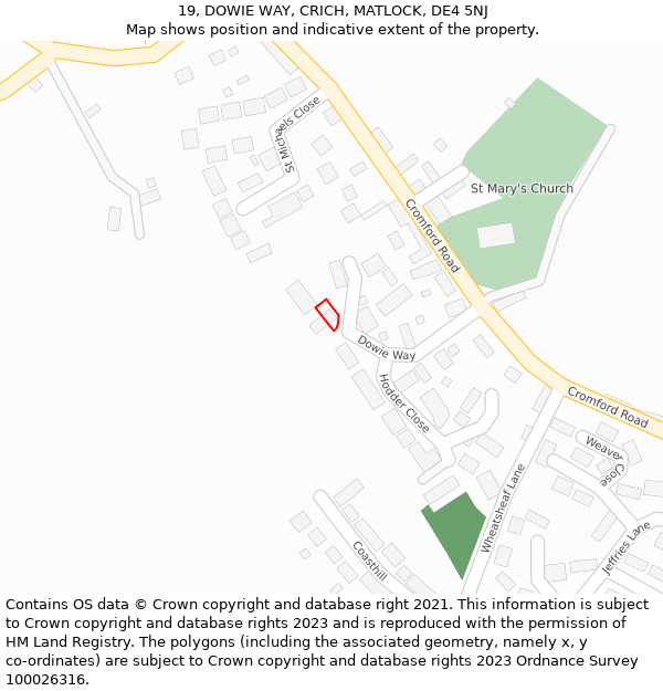 19, DOWIE WAY, CRICH, MATLOCK, DE4 5NJ: Location map and indicative extent of plot