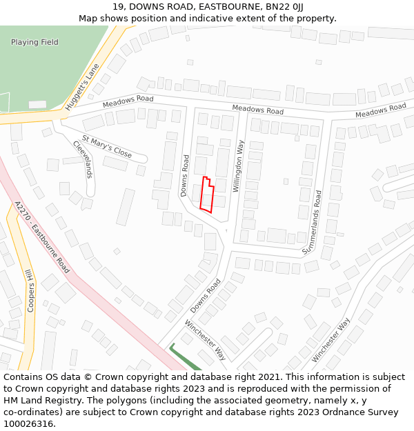 19, DOWNS ROAD, EASTBOURNE, BN22 0JJ: Location map and indicative extent of plot