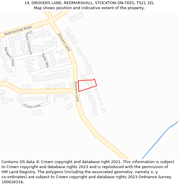 19, DROVERS LANE, REDMARSHALL, STOCKTON-ON-TEES, TS21 1EL: Location map and indicative extent of plot