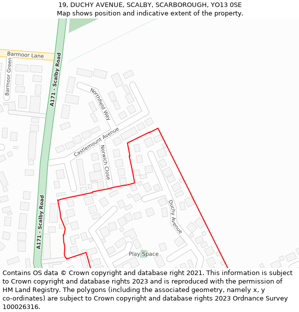 19, DUCHY AVENUE, SCALBY, SCARBOROUGH, YO13 0SE: Location map and indicative extent of plot