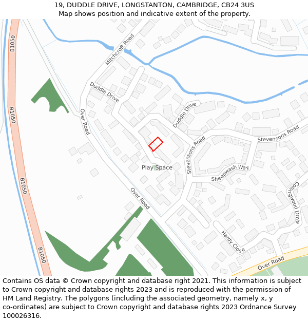 19, DUDDLE DRIVE, LONGSTANTON, CAMBRIDGE, CB24 3US: Location map and indicative extent of plot