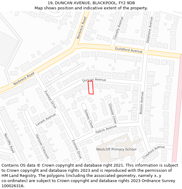 19, DUNCAN AVENUE, BLACKPOOL, FY2 9DB: Location map and indicative extent of plot