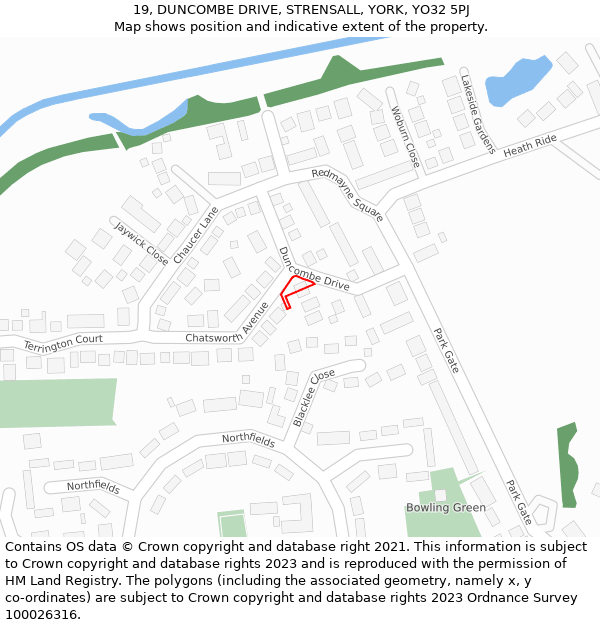 19, DUNCOMBE DRIVE, STRENSALL, YORK, YO32 5PJ: Location map and indicative extent of plot