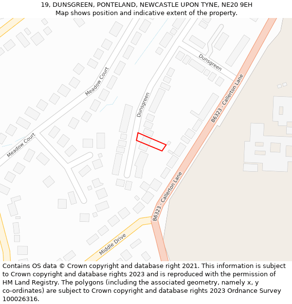 19, DUNSGREEN, PONTELAND, NEWCASTLE UPON TYNE, NE20 9EH: Location map and indicative extent of plot