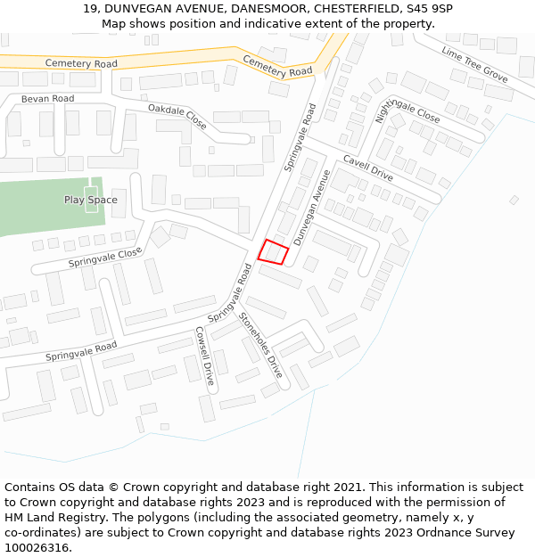 19, DUNVEGAN AVENUE, DANESMOOR, CHESTERFIELD, S45 9SP: Location map and indicative extent of plot