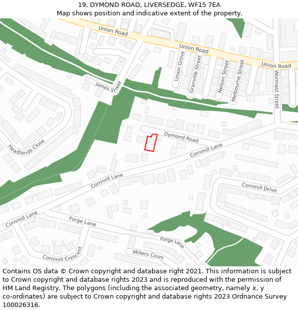 19, DYMOND ROAD, LIVERSEDGE, WF15 7EA: Location map and indicative extent of plot