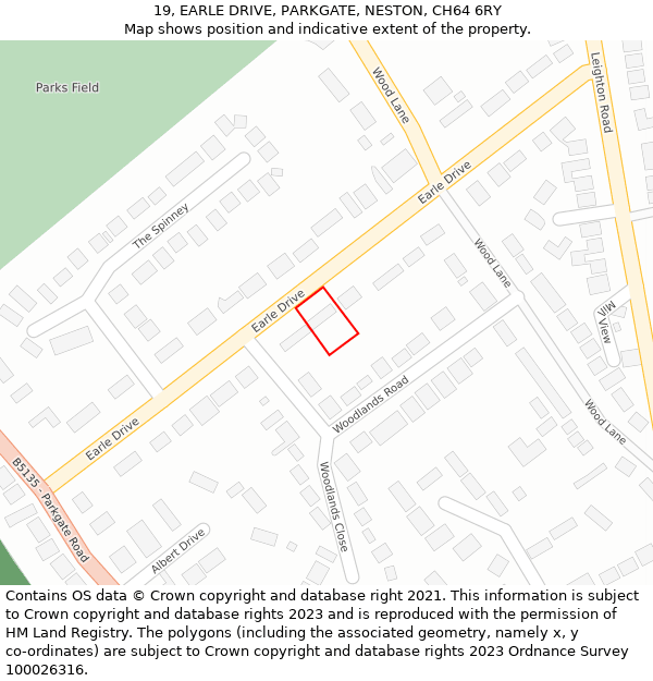 19, EARLE DRIVE, PARKGATE, NESTON, CH64 6RY: Location map and indicative extent of plot