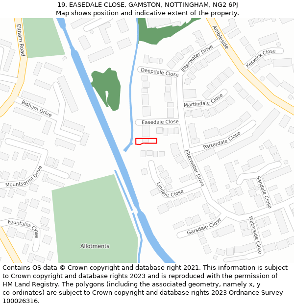 19, EASEDALE CLOSE, GAMSTON, NOTTINGHAM, NG2 6PJ: Location map and indicative extent of plot