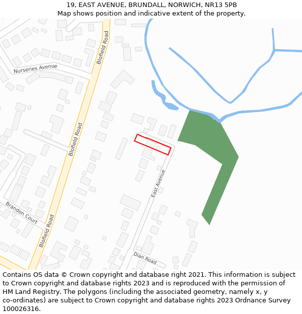 19, EAST AVENUE, BRUNDALL, NORWICH, NR13 5PB: Location map and indicative extent of plot