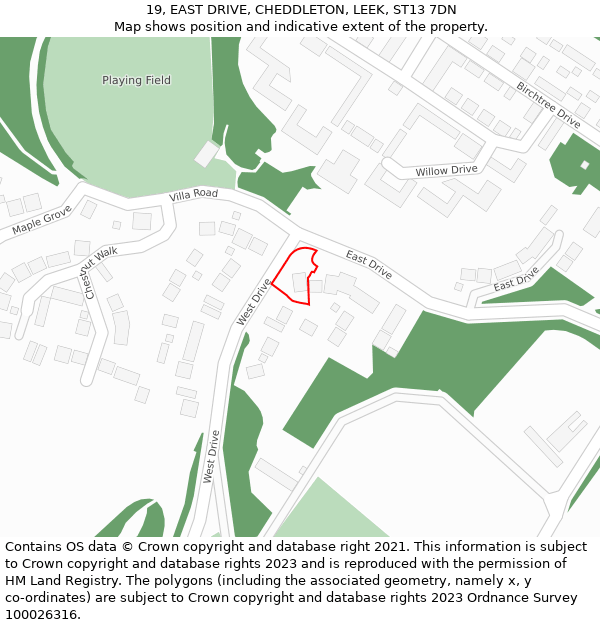 19, EAST DRIVE, CHEDDLETON, LEEK, ST13 7DN: Location map and indicative extent of plot