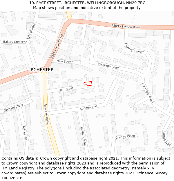 19, EAST STREET, IRCHESTER, WELLINGBOROUGH, NN29 7BG: Location map and indicative extent of plot