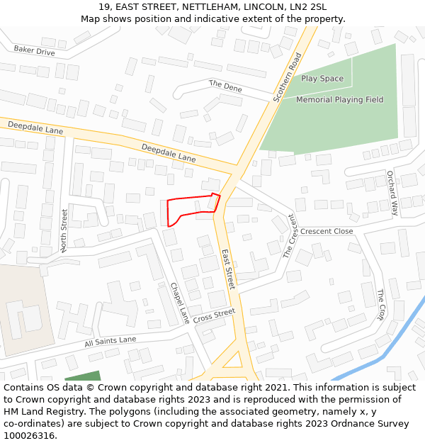 19, EAST STREET, NETTLEHAM, LINCOLN, LN2 2SL: Location map and indicative extent of plot
