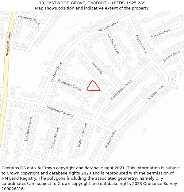 19, EASTWOOD GROVE, GARFORTH, LEEDS, LS25 2AS: Location map and indicative extent of plot