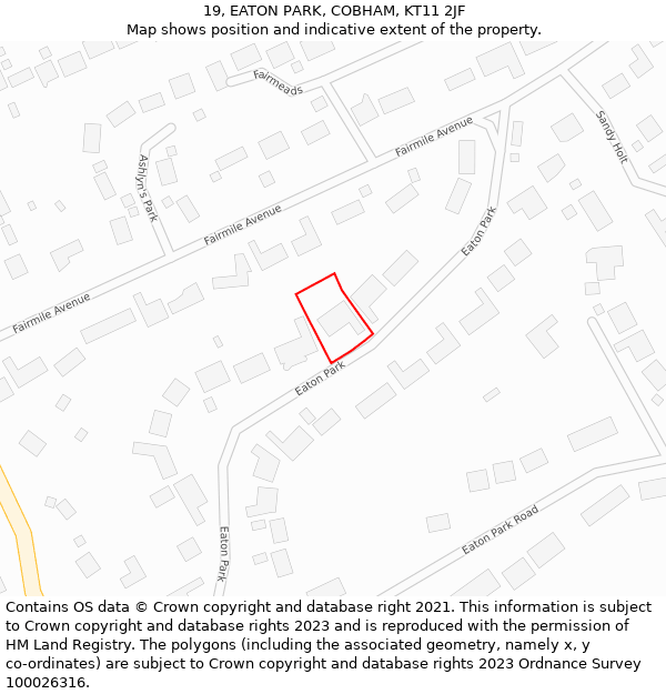 19, EATON PARK, COBHAM, KT11 2JF: Location map and indicative extent of plot