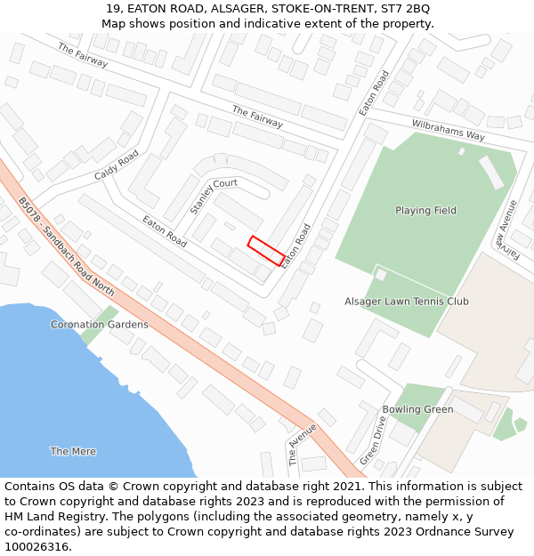 19, EATON ROAD, ALSAGER, STOKE-ON-TRENT, ST7 2BQ: Location map and indicative extent of plot