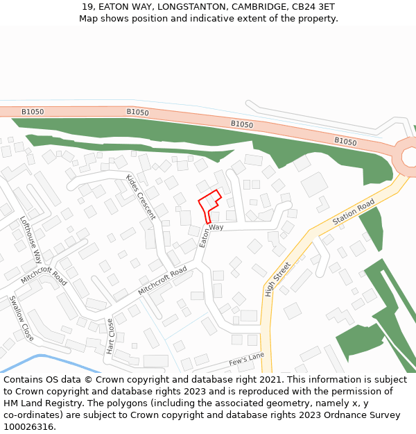 19, EATON WAY, LONGSTANTON, CAMBRIDGE, CB24 3ET: Location map and indicative extent of plot