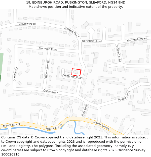 19, EDINBURGH ROAD, RUSKINGTON, SLEAFORD, NG34 9HD: Location map and indicative extent of plot