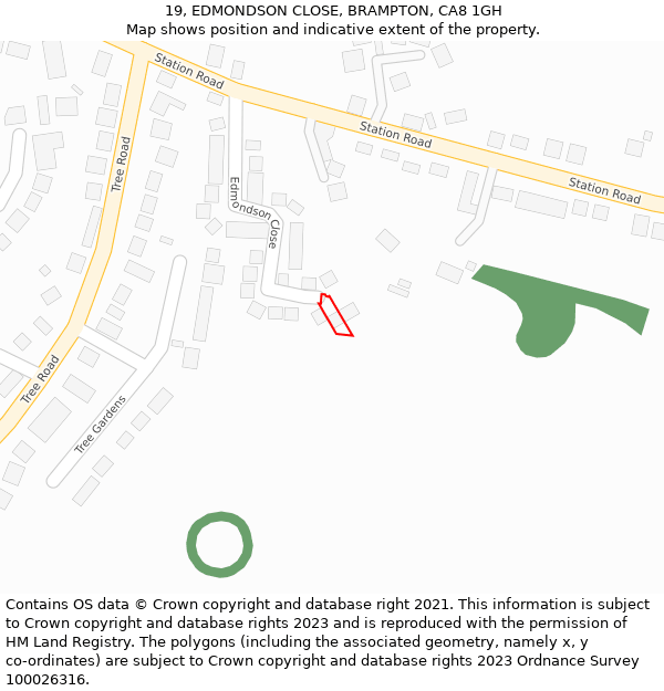 19, EDMONDSON CLOSE, BRAMPTON, CA8 1GH: Location map and indicative extent of plot