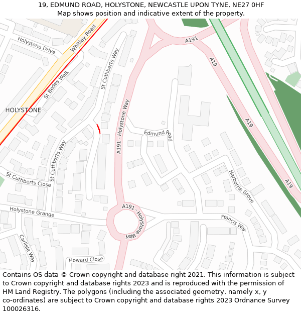 19, EDMUND ROAD, HOLYSTONE, NEWCASTLE UPON TYNE, NE27 0HF: Location map and indicative extent of plot