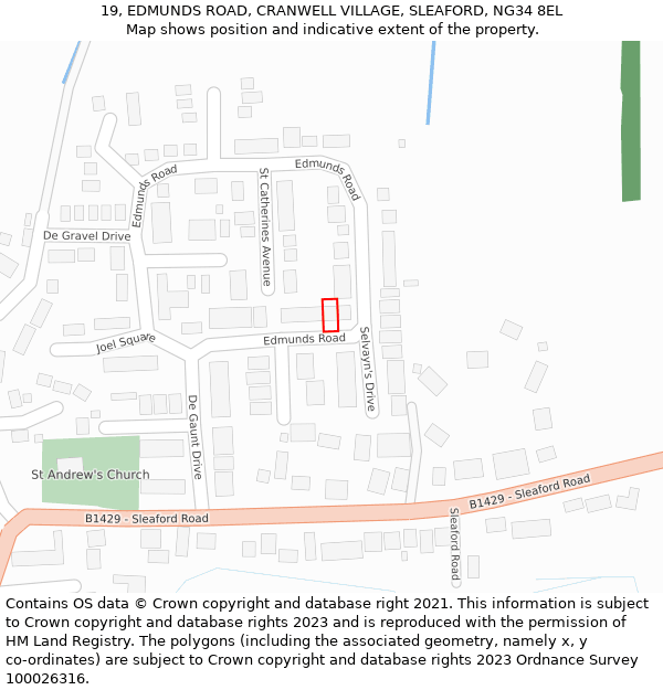 19, EDMUNDS ROAD, CRANWELL VILLAGE, SLEAFORD, NG34 8EL: Location map and indicative extent of plot