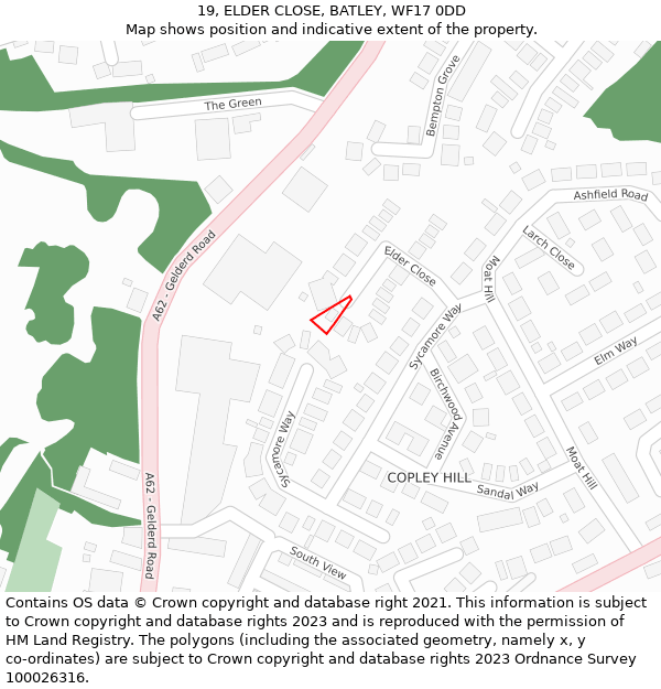 19, ELDER CLOSE, BATLEY, WF17 0DD: Location map and indicative extent of plot