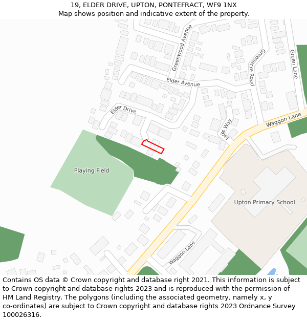 19, ELDER DRIVE, UPTON, PONTEFRACT, WF9 1NX: Location map and indicative extent of plot