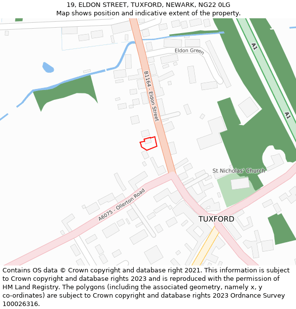 19, ELDON STREET, TUXFORD, NEWARK, NG22 0LG: Location map and indicative extent of plot