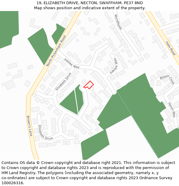 19, ELIZABETH DRIVE, NECTON, SWAFFHAM, PE37 8ND: Location map and indicative extent of plot